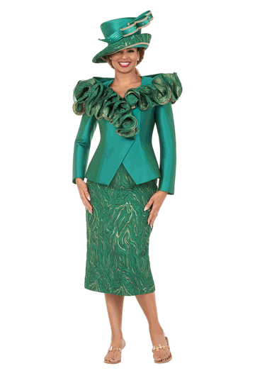 Giovanna <br> (2026) <br> GVG1339 <br> <br> Emerald <br> 8 10 12 14 16 18 <br> 16w 18w 20w 22w 24w<br><br>2pc Ruffled Collar Skirt Suit