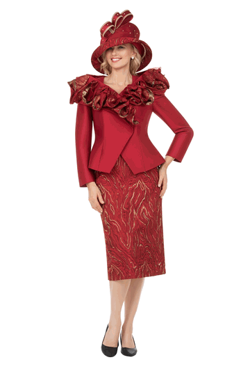 Giovanna <br> (2026) <br> GVG1339 <br> <br> Red <br> 8 10 12 14 16 18<br><br>2pc Ruffled Collar Skirt Suit