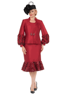 Giovanna <br> (2026) <br> GVG1342 <br> <br> Cranberry <br> 10 12 14 16 18 <br> 16w 18w 20w 22w 24w<br><br>Silky Twill Sequin-Fringe 3pc Skirt Suit