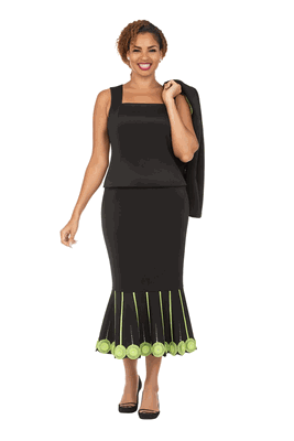 Giovanna <br> (2026) <br> GVG1352 <br> <br> Black/Lime <br> 8 10 12 14 16 18 <br> 16w 18w 20w 22w 24w<br><br>Lime Blossom Elegance 3 Piece Skirt Suit