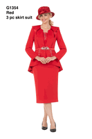 Giovanna <br> (2026) <br> GVG1354 <br> <br> Red <br> 8 10 12 14 16 18 <br> 16w 18w 20w 22w 24w<br><br>Crystal Elegance 3 Piece Peplum Skirt Suit