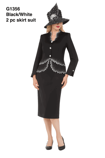 Giovanna <br> (2026) <br> GVG1356 <br> <br> Black/White <br> 8 10 12 14 16 18 20<br><br>Black & White Crystal Zigzag Premium Scuba 2pc Suit