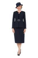 Giovanna <br> (2026) <br> GVS0650 <br> <br> Navy <br> 8 10 12 14 16 18 <br> 16w 18w 20w 22w 24w<br><br>3pc Collarless Rhinestone Buckle Skirt Suit