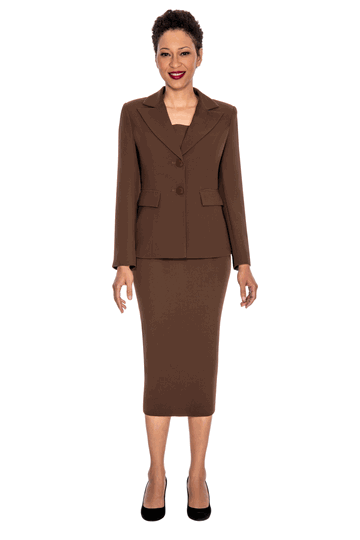 Giovanna <br> (2026) <br> GVS0710-Ch <br> <br> Chocolate <br> 8 10 12 14 16 18<br>14w 16w 18w 20w 22w 24w 26w<br><br>Classic Two-Button Blazer & Midi Skirt Suit Set