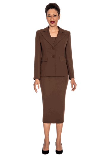 Giovanna <br> (2026) <br> GVS0710 <br> <br> Chocolate <br> 8 10 12 14 16 18 <br> 14w 16w 18w 20w 22w 24w 26w<br><br>Classic Two-Button Blazer & Midi Skirt Suit Set