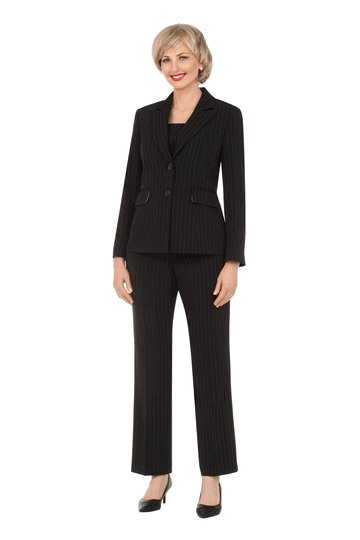 Giovanna <br> (2026) <br> GVs0740 <br> <br> Black/Purple/PinStripe <br> 8 10 12 14 16 18 <br> 14w 16w 18w 20w 22w 24w 26w<br><br>Classic Tailored 2Pc Pant Suit with Notch Collar