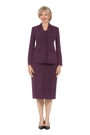 Giovanna <br> (2026) <br> GVs0743 <br> <br> Eggplant <br> 8 10 12 14 16 18 <br> 14w 16w 18w 20w 22w 24w 26w<br><br>2pc Notch Layered Collar 3-Button Skirt Suit