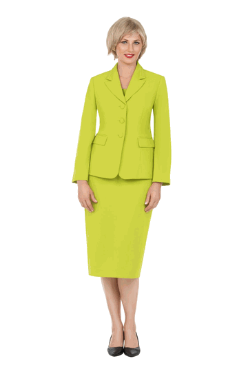 Giovanna <br> (2026) <br> GVs0743 <br> <br> Lime <br> 8 10 12 14 16 18 <br> 14w 16w 18w 20w 22w 24w 26w<br><br>2pc Notch Layered Collar 3-Button Skirt Suit