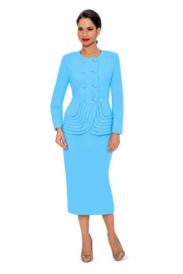 Giovanna <br> (2026) <br> GVS0902-Tu <br> <br> Turquoise <br> 8 10 12 14 16 18<br>14w 16w 18w 20w 22w 24w 26w<br><br>2 Piece Double Breasted Tiered Peplum Jacket Skirt Suit
