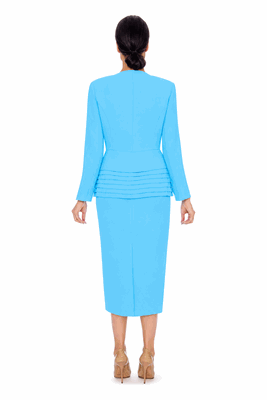 Giovanna <br> (2026) <br> GVS0902-Tu <br> <br> Turquoise <br> 8 10 12 14 16 18<br>14w 16w 18w 20w 22w 24w 26w<br><br>2 Piece Double Breasted Tiered Peplum Jacket Skirt Suit