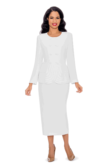 Giovanna <br> (2026) <br> GVS0902-Wh <br> <br> White <br> 8 10 12 14 16 18<br>14w 16w 18w 20w 22w 24w 26w 28w<br><br>2 Piece Double Breasted Tiered Peplum Jacket Skirt Suit