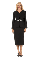 Giovanna <br> (2026) <br> GVS0650 <br> <br> Black <br> 8 10 12 14 16 18 <br> 16w 18w 20w 22w 24w<br><br>3pc Collarless Rhinestone Buckle Skirt Suit