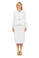Giovanna <br> (2026) <br> GVS0650 <br> <br> White <br> 8 10 12 14 16 18 <br> 16w 18w 20w 22w 24w<br><br>3pc Collarless Rhinestone Buckle Skirt Suit
