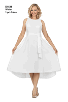 Giovanna <br> (2026) <br> GVD1538-Wh <br> <br> White <br> 10 12 14 16 18<br>16w 18w 20w 22w<br><br>Sleeveless Full Flare Hi-Lo Dress w/ Styling Belt