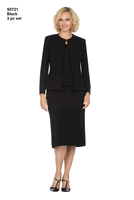 Giovanna <br> (2026) <br> GVS0721-Bl <br> <br> Black <br> 8 10 12 14 16 18<br>14w 16w 18w 20w 22w 24w 26w<br><br>3 Piece Round Neck Clean Lines Detailed Skirt Suit