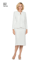 Giovanna <br> (2026) <br> GVS0721-Wh <br> <br> White <br> 8 10 12 14 16 18<br>14w 16w 18w 20w 22w 24w 26w 28w<br><br>3 Piece Round Neck Clean Lines Detailed Skirt Suit