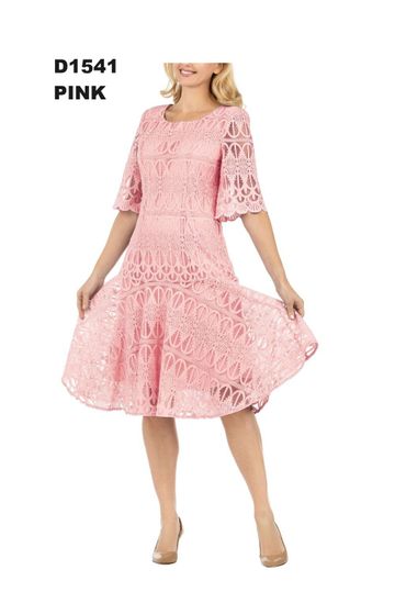 Giovanna <br> (2026) <br> GVD1541 <br> <br> Pink <br> 8 10 12 14 16 18 <br> 14w 16w 18w 20w 22w 24w 26w <br><br>1pc Embroidery Lux Lace Pleated Flare Dress