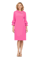 Giovanna <br> (2026) <br> GVD1518 <br> <br> Fuchsia <br> 10 12 14 16 18<br><br>Draped Collar Bell Sleeve Shift Dress