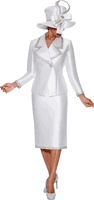 GMI Fancies <br> (Fall 2025) <br> G9872 <br> <br> White <br> 8 10 12 14 16 18 <br> 16w 18w 20w 22w 24w<br>  26w 28w 30w <br><br> 2 Piece Skirt Suit - Twill