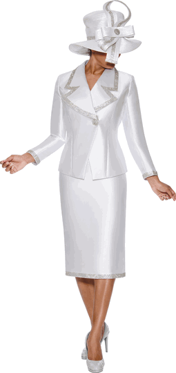 GMI Fancies <br> (Fall 2026) <br> G9872 <br> <br> White <br> 8 10 12 14 16 18 <br>  16w 18w 20w 22w<br>  24w 26w 28w 30w <br><br> 2 Piece Skirt Suit