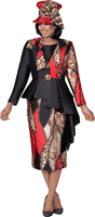 GMI Fancies <br> (Fall 2025) <br> G400563 <br> <br> Multi/Red <br> 8 10 12 14 16 18 <br> 16w 18w 20w 22w 24w<br>  26w 28w 30w <br><br> 3 Piece Skirt Suit - Twill