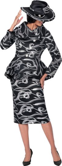 GMI Fancies <br> (Fall 2025) <br> G400632 <br> <br> Black/Silver <br> 8 10 12 14 16 18 <br> 16w 18w 20w 22w 24w<br>  26w 28w 30w <br><br> 2 Piece Skirt Suit - Mesh