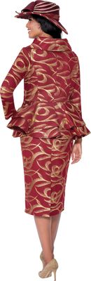 GMI Fancies <br> (Fall 2025) <br> G400632 <br> <br> Burgundy/Gold <br> 8 10 12 14 16 18 <br> 16w 18w 20w 22w 24w<br>  26w 28w 30w <br><br> 2 Piece Skirt Suit - Mesh