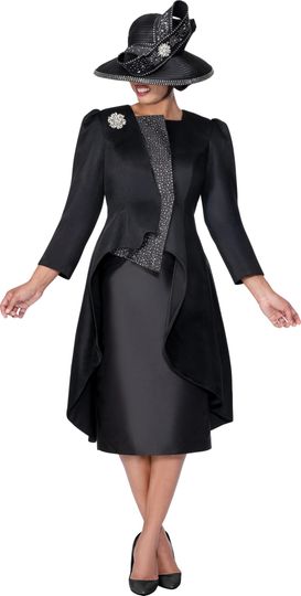 GMI Fancies <br> (Fall 2025) <br> G400642 <br> <br> Black <br> 8 10 12 14 16 18 <br> 16w 18w 20w 22w 24w<br>  26w 28w 30w <br><br> 2 Piece Skirt Suit - Mesh