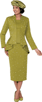 GMI Fancies <br> (Fall 2025) <br> G400663 <br> <br> Olive <br> 8 10 12 14 16 18 <br> 16w 18w 20w 22w 24w<br>  26w 28w 30w <br><br> 3 Piece Skirt Suit -Light Scuba