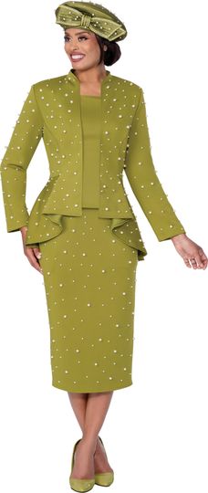 GMI Fancies <br> (Fall 2025) <br> G400663 <br> <br> Olive <br> 8 10 12 14 16 18 <br> 16w 18w 20w 22w 24w<br>  26w 28w 30w <br><br> 3 Piece Skirt Suit -Light Scuba