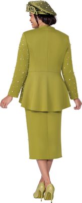 GMI Fancies <br> (Fall 2025) <br> G400663 <br> <br> Olive <br> 8 10 12 14 16 18 <br> 16w 18w 20w 22w 24w<br>  26w 28w 30w <br><br> 3 Piece Skirt Suit -Light Scuba