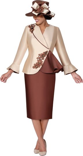 GMI Fancies <br> (Fall 2025) <br> G400992 <br> <br> Champagne/Brown <br> 8 10 12 14 16 18 <br> 16w 18w 20w 22w 24w<br>  26w 28w 30w <br><br> 2 Piece Skirt Suit - Twill
