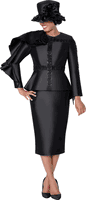 GMI Fancies <br> (Fall 2025) <br> G401042 <br> <br> Black <br> 8 10 12 14 16 18 <br> 16w 18w 20w 22w 24w<br>  26w 28w 30w <br><br> 2 Piece Skirt Suit - Twill