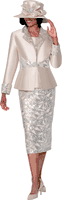 GMI Fancies <br> (Fall 2025) <br> G401053 <br> <br> Champagne <br> 8 10 12 14 16 18 <br> 16w 18w 20w 22w 24w  26w <br><br> 3 Piece Skirt Suit - Novelty Fabric