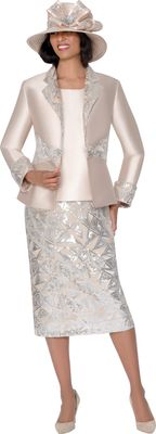GMI Fancies <br> (Fall 2025) <br> G401053 <br> <br> Champagne <br> 8 10 12 14 16 18 <br> 16w 18w 20w 22w 24w  26w <br><br> 3 Piece Skirt Suit - Novelty Fabric
