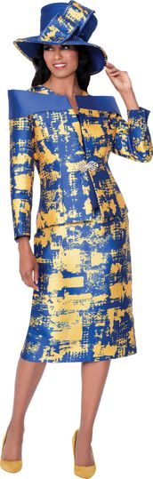 GMI Fancies <br> (Fall 2025) <br> G401062 <br> <br> Royal/Gold <br> 8 10 12 14 16 18 <br> 16w 18w 20w 22w 24w  26w <br><br> 2 Piece Skirt Suit - Twill