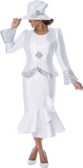 GMI Fancies <br> (Fall 2026) <br> G401903 <br> <br> White <br> 8 10 12 14 16 18 <br>  16w 18w 20w 22w<br>  24w 26w 28w 30w <br><br> 3 Piece Skirt Suit - Jacket, Skirt & Cami