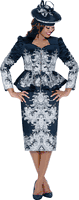 GMI Fancies <br> (Fall 2025) <br> G400832 <br> <br> Navy/Silver <br> 8 10 12 14 16 18 <br> 16w 18w 20w 22w  <br><br> 2 Piece Skirt Suit - Twill