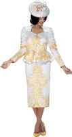 GMI Fancies <br> (Spring 2025) <br> G400832 <br> <br> White/Gold<br><br> 2 Piece Skirt Suit <br> Twill GMI Fancies <br> (Spring 2025) <br> G400832 <br> <br> White/Gold<br><br> 2 Piece Skirt Suit <br> Twill