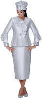 GMI Fancies <br> (Fall 2025) <br> G400862 <br> <br> Silver <br> 8 10 12 14 16 18 <br> 16w 18w 20w 22w 24w <br><br> 2 Piece Skirt Suit - Twill