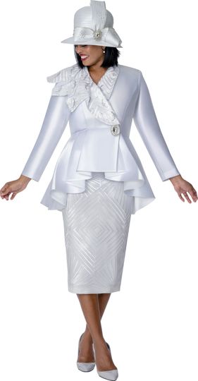 GMI Fancies <br> (Spring 2026) <br> G401702 <br> <br> White <br> 8 10 12 14 16 18 <br>  16w 18w 20w 22w<br>  24w 26w 28w 30w <br><br> 2 Piece Skirt Suit