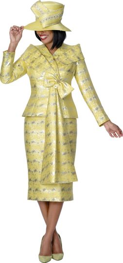 GMI Fancies <br> (Spring 2026) <br> G401722 <br> <br> Yellow <br> 8 10 12 14 16 18 <br>  16w 18w 20w 22w<br>  24w 26w 28w 30w <br><br> 2 Piece Skirt Suit