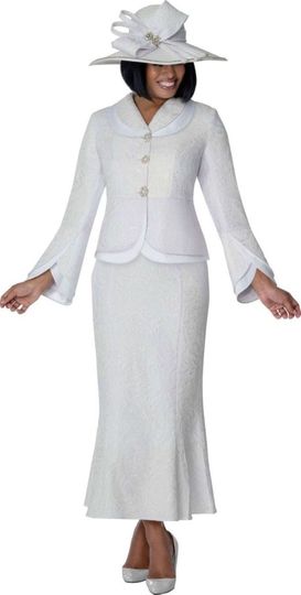 GMI Fancies <br> (Spring 2026) <br> G401862 <br> <br> White <br> 8 10 12 14 16 18 <br>  16w 18w 20w 22w<br>  24w 26w 28w 30w <br><br> 2 Piece Skirt Suit