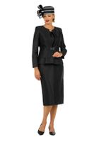 Giovanna <br> (2025) <br> GV0978 <br> <br> Black <br> 8 10 12 14 16 18 <br> 16w 18w 20w 22w 24w 26w <br><br>3pc Silky Twill Collarless Peplum Jacket Skirt Suit