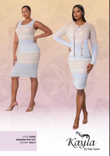 Kayla <br> (2025) <br> KA51005 <br> <br> Multi <br> 6 8 10 12 14 16 18 20 22 24<br><br>Gradient - 2 Piece KNIT Dress & Jacket