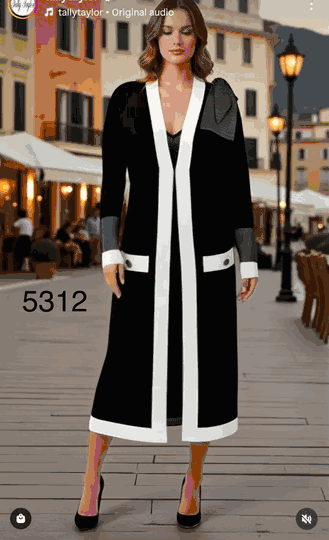 Kayla <br> (2025) <br> KA5312 <br> <br> Black/White <br> 8 10 12 14 16 18 <br>  16w 18w 20w 22w 24w 26w<BR><BR>The Camille Trim Jacket Dress pairs a chic black-and-white knit jacket with crystal accents and a rhinestone-trimmed knit sheath.