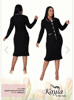 Kayla <br> (2025) <br> KA5378 <br> <br> Black <br> 6 8 10 12 14 16 18 20 22 24<br><br>Sequin Pleated <br>  2 Piece KNIT Skirt Suit
