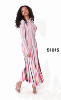 Kayla <br> (2026) <br> KA51015 <br> <br> Pink/Multi <br> S M L XL 1x 2x<BR><BR>Multicolor Stripe Fitted Lonf Sleeve Knit Top & Flowing Skirt Set
