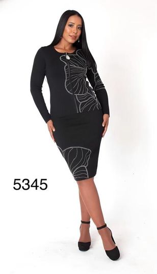 Kayla <br> (2026) <br> KA5345 <br> <br> Black <br> 6 8 10 12 14 16 18 20 22 24<BR><BR>Floral Rhinestone Knit Skirt Set