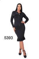 Kayla <br> (2026) <br> KA5393 <br> <br> Black <br>  8 10 12 14 16 18 20 22<BR><BR>2 Piece Knit Skirt Suit w/3D Shoulder Applique and Delicate Pearl Studs & Accents on the Jacket & Skirt w/Jeweled Zipper Pull